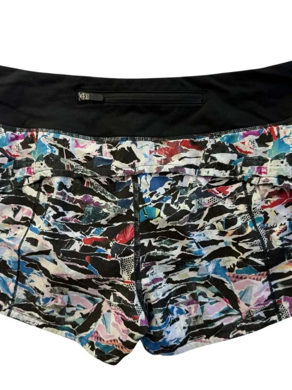 Lululemon Shorts Black Waist White Abstract Blue Pattern. Size women's 8.  Short